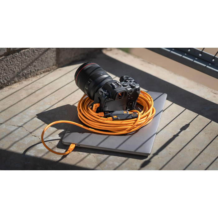 Tether Tools TetherPro USB-C Straight to Right-Angled Cable, 31' - High-Visibility Orange