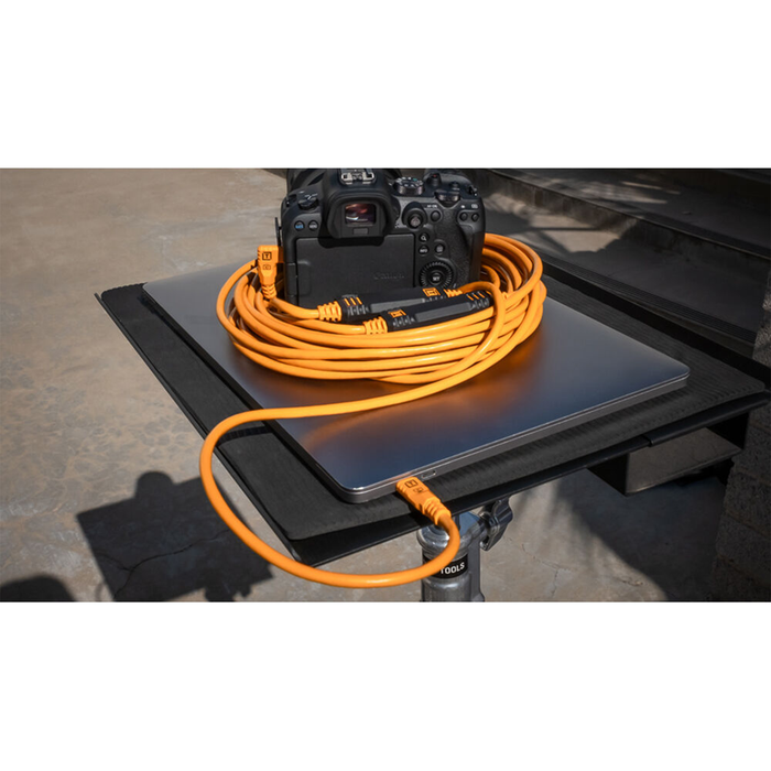Tether Tools TetherPro USB-C Straight to Right-Angled Cable, 31' - High-Visibility Orange