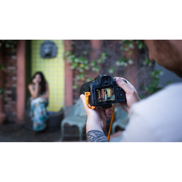 Tether Tools TetherPro USB-C Straight to Right-Angled Cable, 31' - High-Visibility Orange