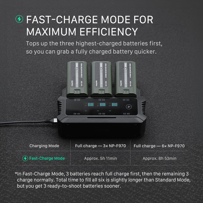 Tilta Foldable Charging Station for L-Series/NP-F Battery Kit with 6 Batteries - Black