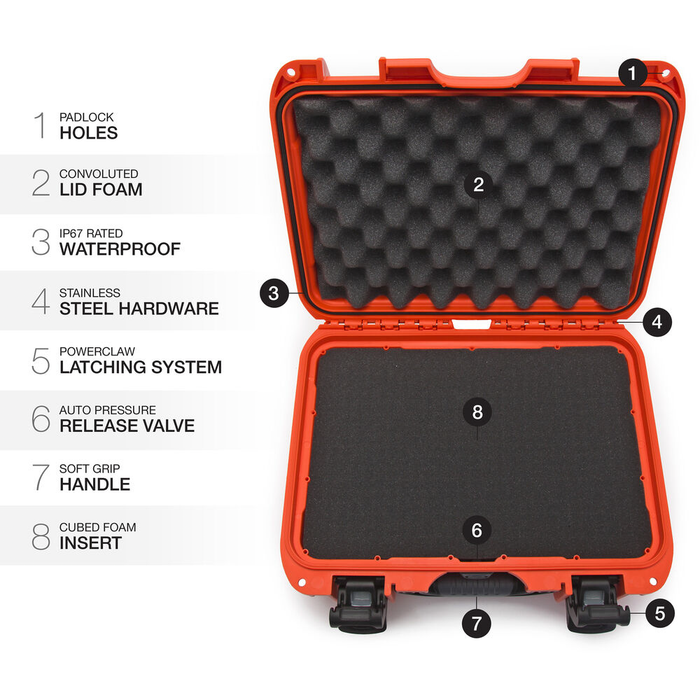 Nanuk 915 Medium-Series Protective Case with Cubed Foam & Lid Foam - Orange