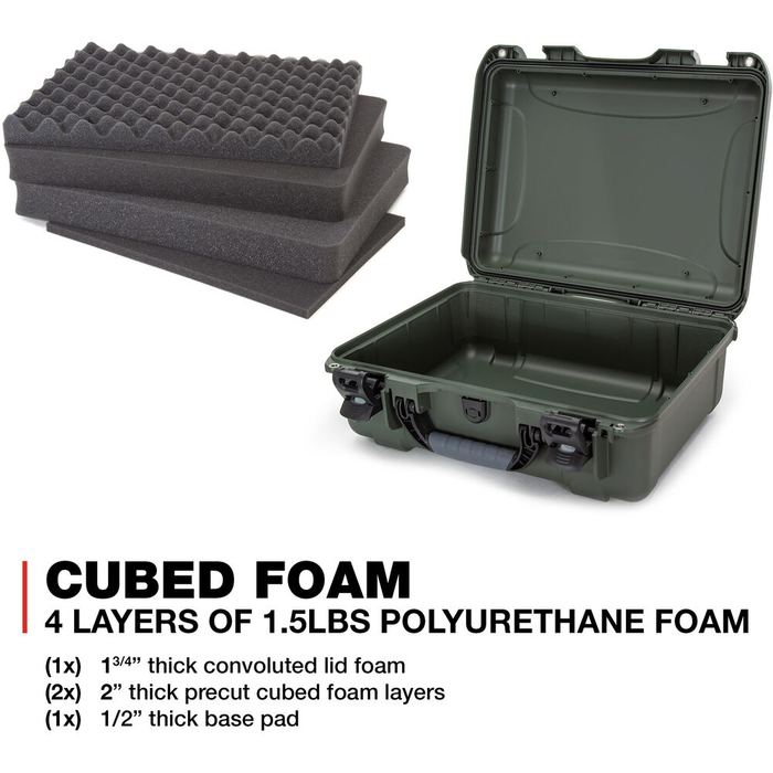 Nanuk 930 Medium-Series Protective Case with Cubed Foam & Lid Foam - Olive