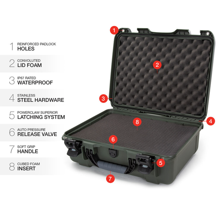 Nanuk 930 Medium-Series Protective Case with Cubed Foam & Lid Foam - Olive