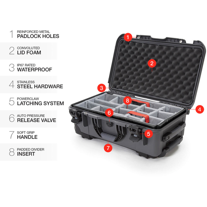 Nanuk 935 Wheeled Protective Case with Padded Dividers & Lid Foam - Graphite