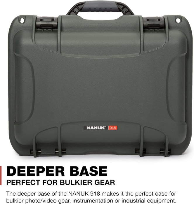 Nanuk 918 Carry-On Hard Case with Padded Divider Insert & Lid Organizer - Olive