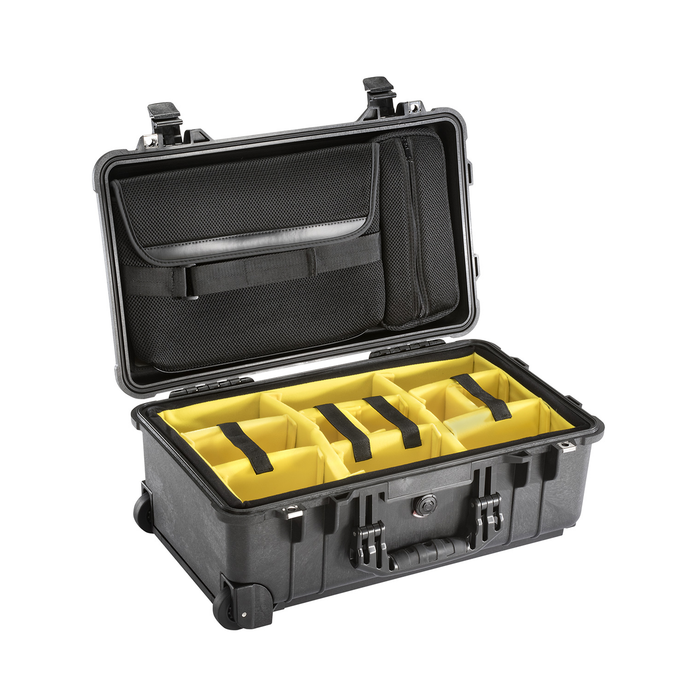 Pelican 1510SC Protector Studio Rolling Hard Case with Lid Organizer and Padded Dividers - Black