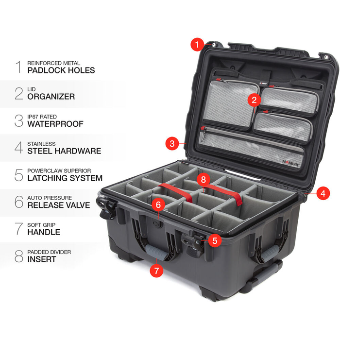 Nanuk 950 Wheeled Pro Photo Kit Protective Case with Padded Dividers & Lid Organizer - Graphite
