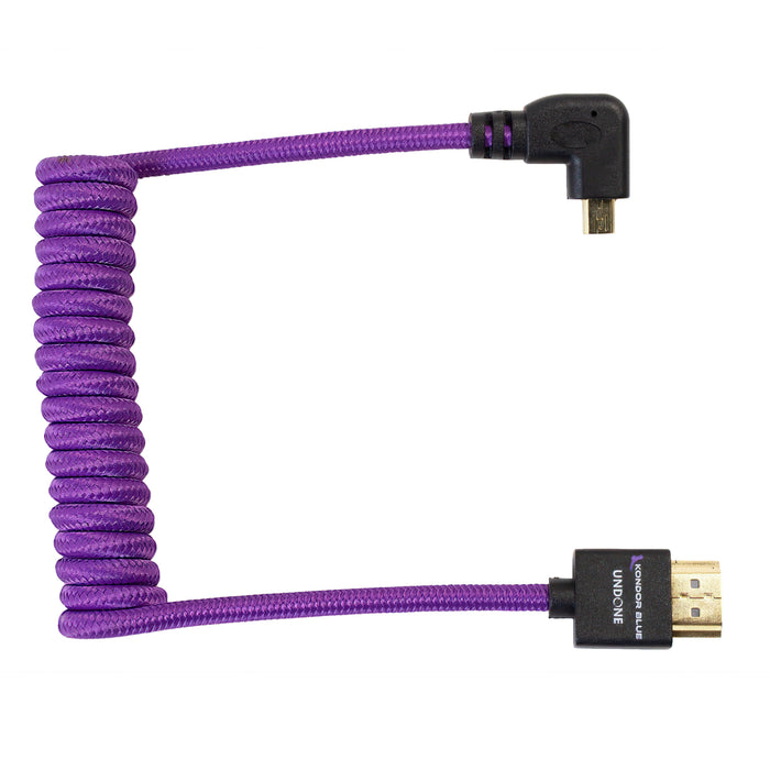 Kondor Blue Gerald Undone Braided Coiled High-Speed Right-Angle Micro-HDMI to HDMI Cable for Select Sony & Fuji Cameras, 12" to 24" - Limited Purple Edition