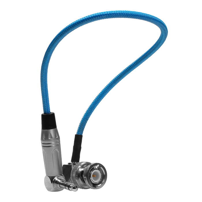 Kondor Blue BNC to 3.5mm Right Angle Time Code Cable for Broadcast Cameras, 10" - Kondor Blue