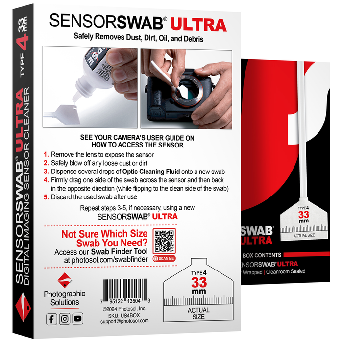 Photographic Solutions Type 4 Sensor Swab Ultra for Medium Format Sensors, 33mm, 12-Pack
