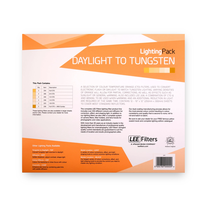 LEE Filters Daylight to Tungsten Studio Lighting Filter Pack, 10"x 12" - 12 Sheets