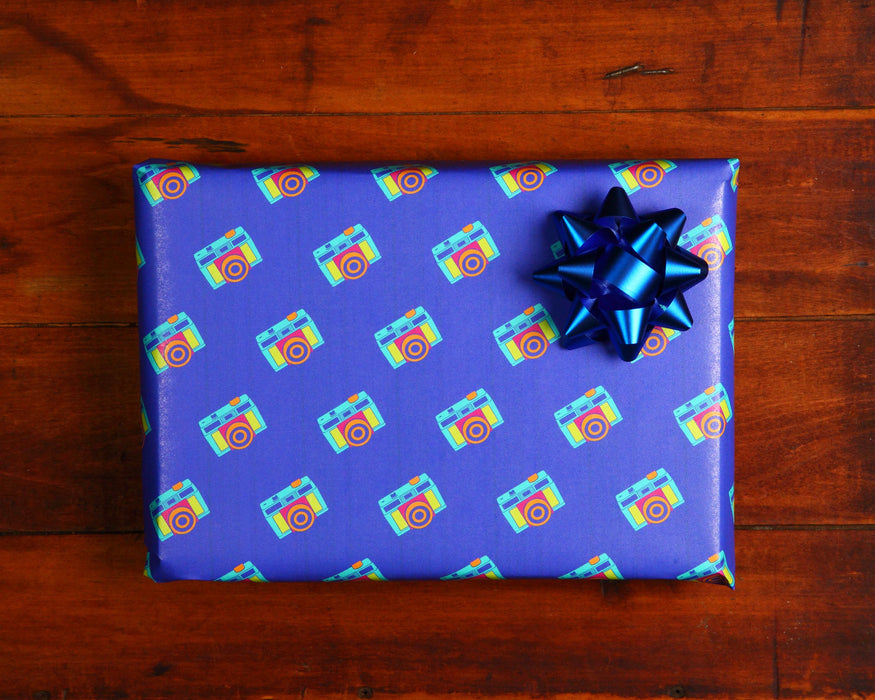 Neon Camera Gift Wrap, 10ft Roll - Purple