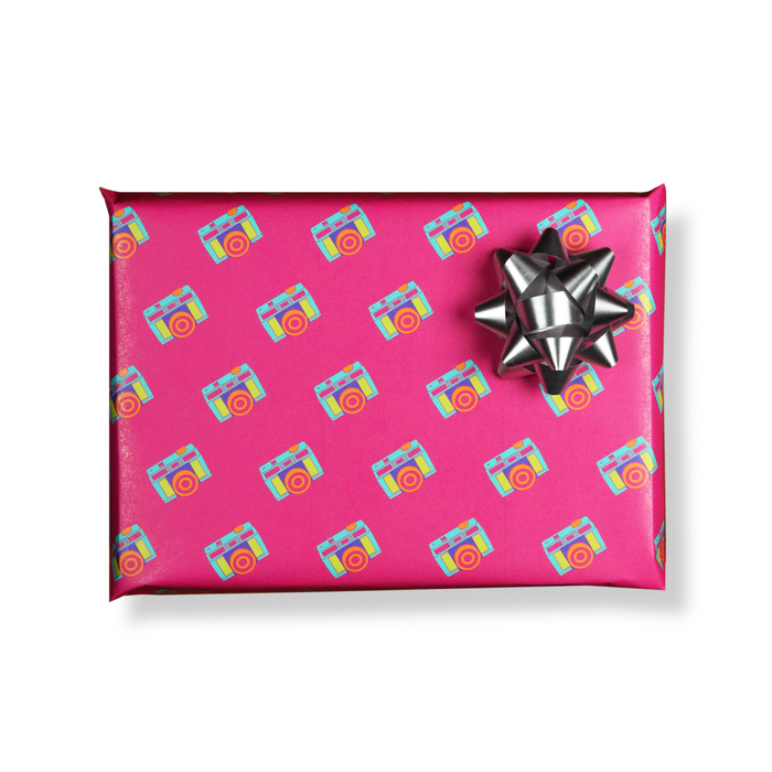 Neon Camera Gift Wrap, 10ft Roll - Pink
