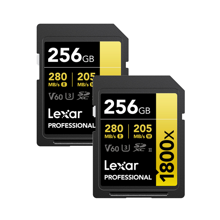 Lexar 256GB Professional 1800x UHS-II SDXC GOLD Series Memory Card - 2-Pack
