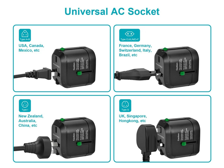Monoprice Compact Cube Universal Travel Adapter - Black