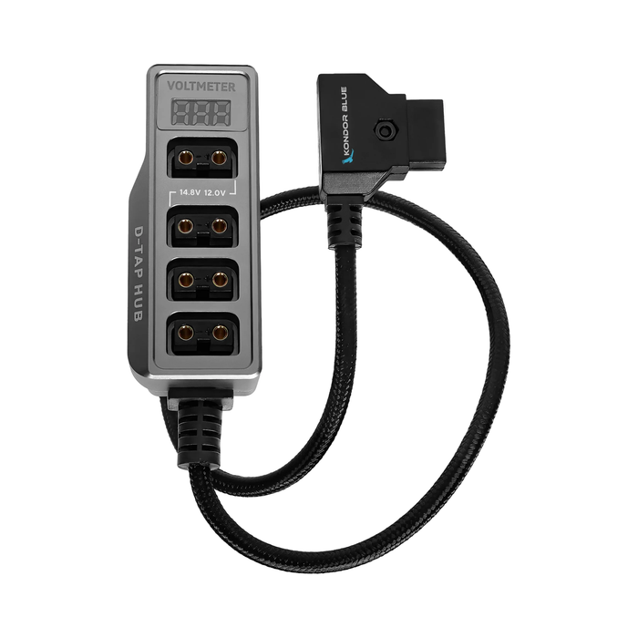 Kondor Blue Male D-Tap to 4-Port Female D-Tap Splitter Hub with 1/4"-20 Threads (12V), 16" - Space Gray