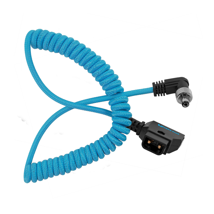 Kondor Blue Coiled D-Tap to Locking DC 2.1MM Right Angle Cable