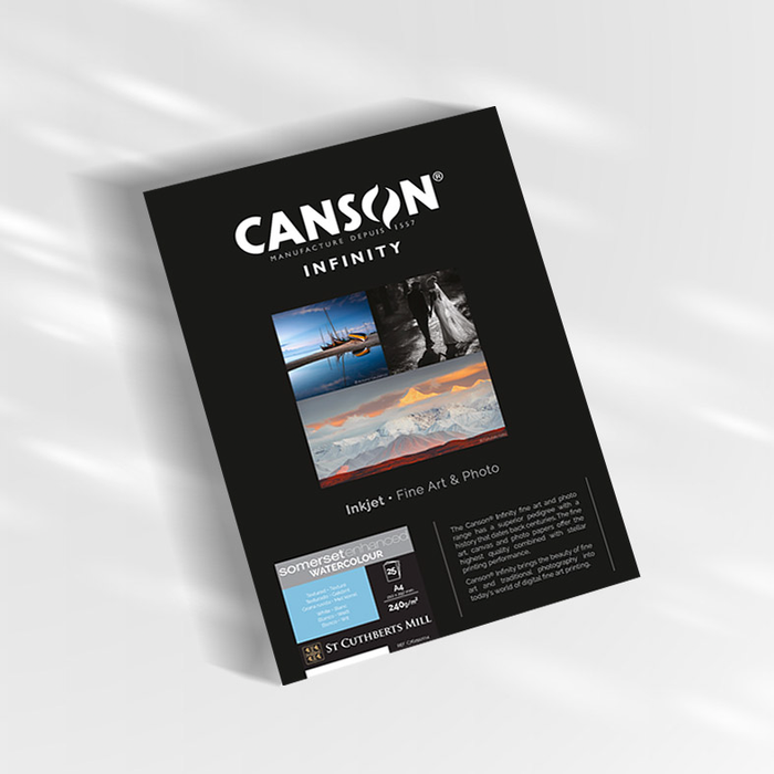 Canson Infinity Somerset Enhanced Watercolor White Rag Matte Inkjet Paper, 240 gsm, 8.5 x 11" - 25 Sheets