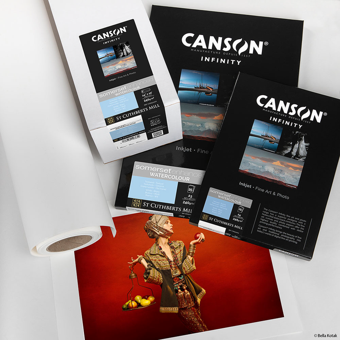 Canson Infinity Somerset Enhanced Watercolor White Rag Matte Inkjet Paper, 240 gsm, 11 x 17" - 25 Sheets