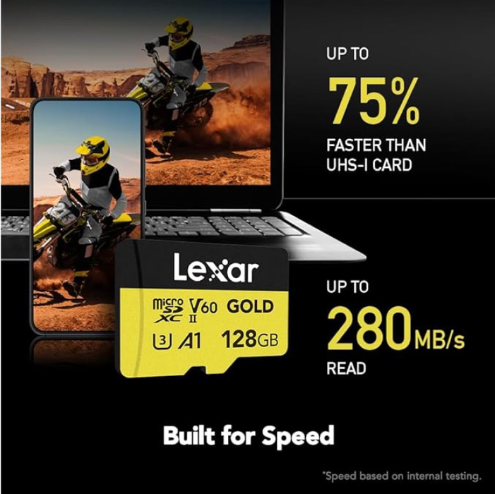 Lexar Professional 128GB GOLD V60 UHS-II microSDXC Memory Card