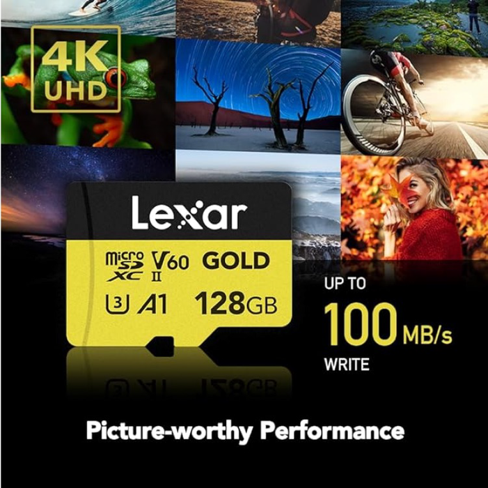 Lexar Professional 128GB GOLD V60 UHS-II microSDXC Memory Card