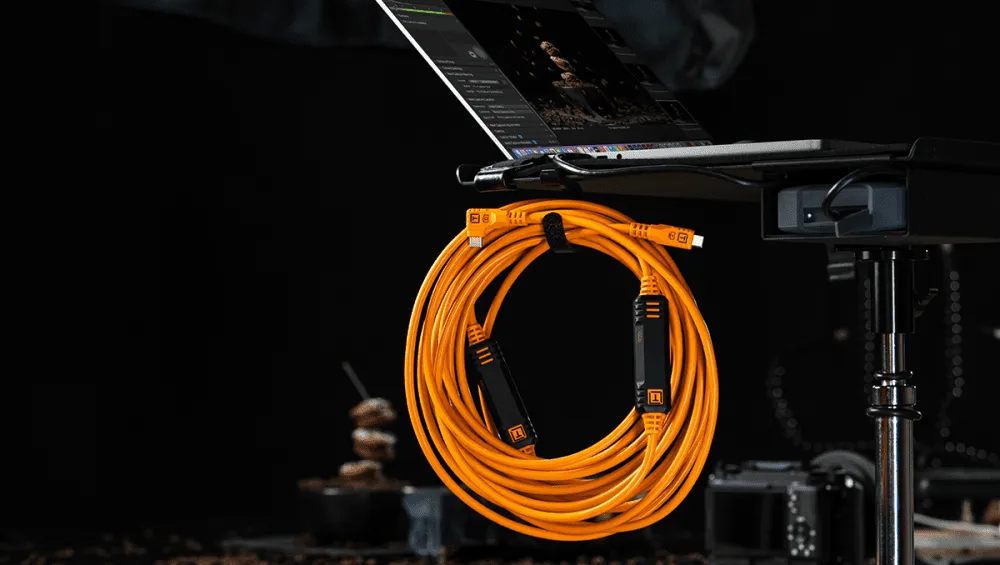Tether Tools LeverLock & Cable Kit, Optima 10G, Straight to Right, Cable Ties, 15' - High-Visibility Orange