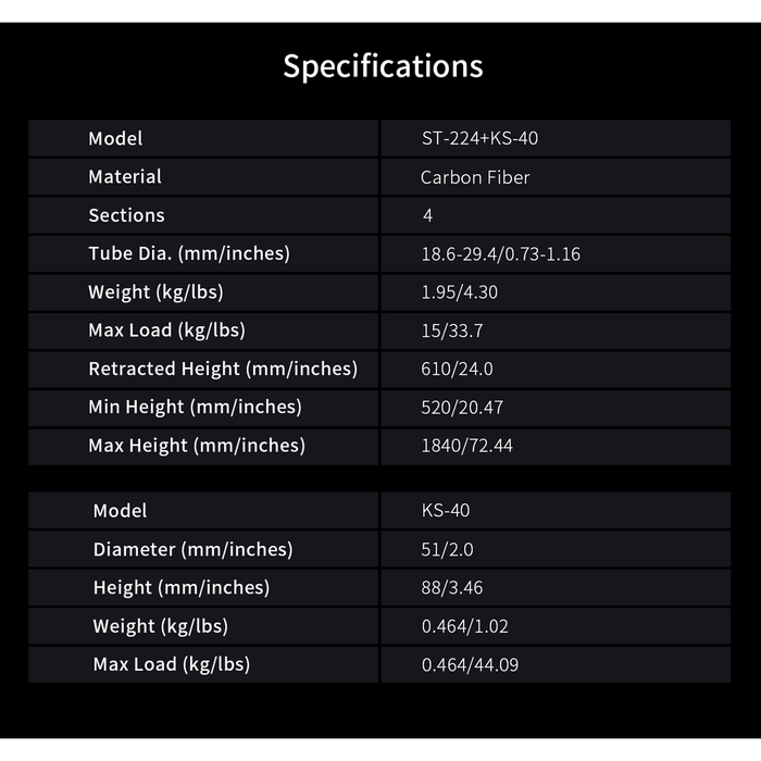 Sirui ST-224 Carbon Fiber Tripod with KS-40 Ball Head