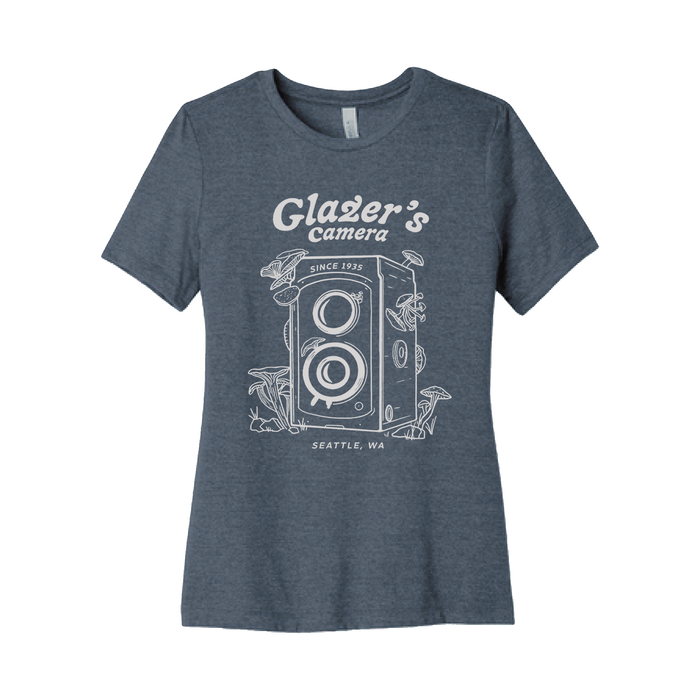Glazer's Mushroom Camera T-Shirt Vintage Navy - Women's Large