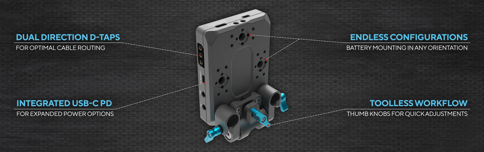 Kondor Blue Pro V-Mount Battery Plate with Swiveling Rod Block - Raven Black