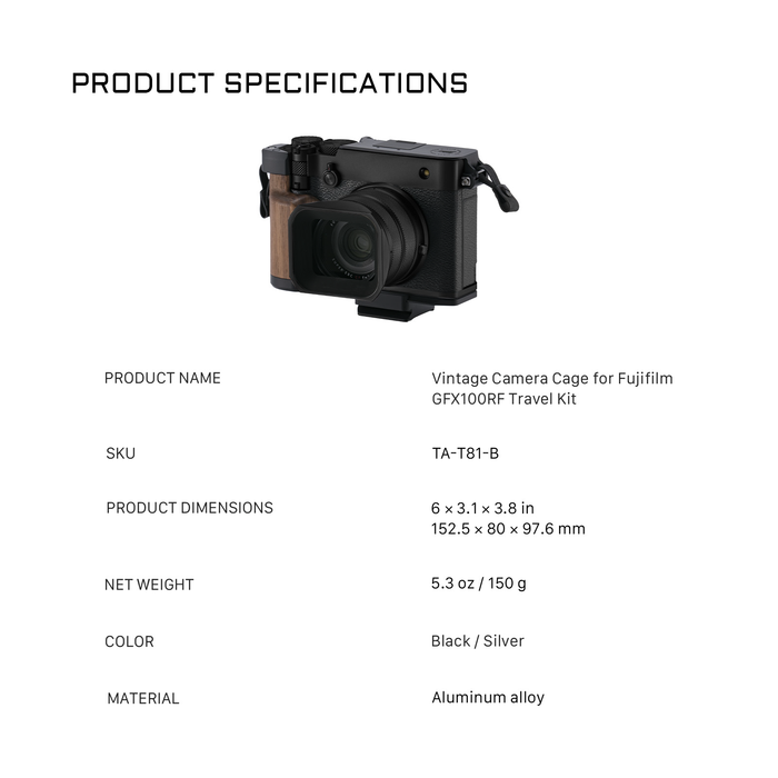 Tilta Vintage Camera Cage Travel Kit for Fujifilm GFX100RF - Black