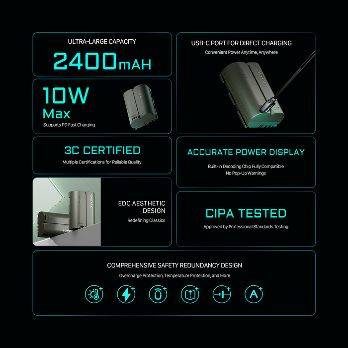 Tilta LP-E6P Battery with USB-C Input (2400mAh) for Canon Cameras - Green
