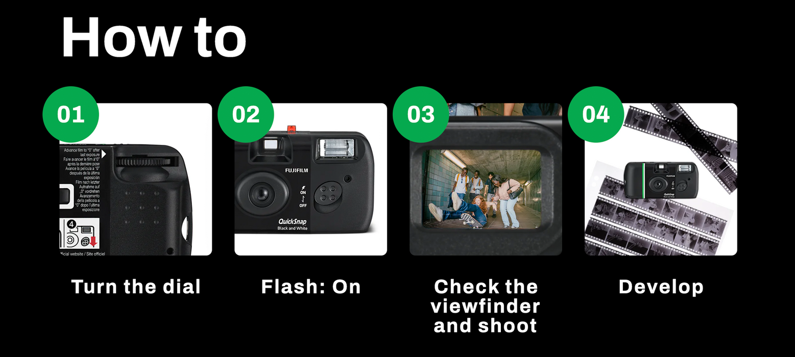 Fujifilm QuickSnap Black & White Single-Use Camera with Flash, ISO 400, 27 Exposures