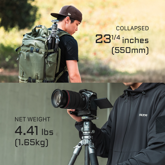 Tilta 3-Stage Carbon Fiber Tripod with BT05 Travel Ball Head (11lbs) - Space Gray