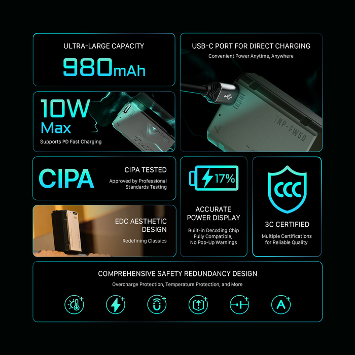 Tilta NP-FW50 Battery with USB-C Input (980mAh) - Green