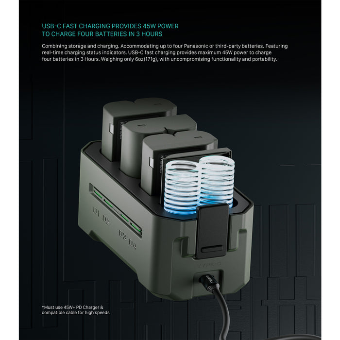 Tilta Portable 4-Bay Charging Station for Panasonic DMW-BLK22 Batteries – Green