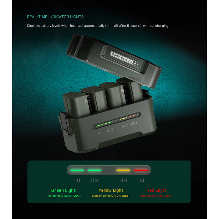 Tilta Portable 4-Bay Charging Station for Panasonic DMW-BLK22 Batteries – Green