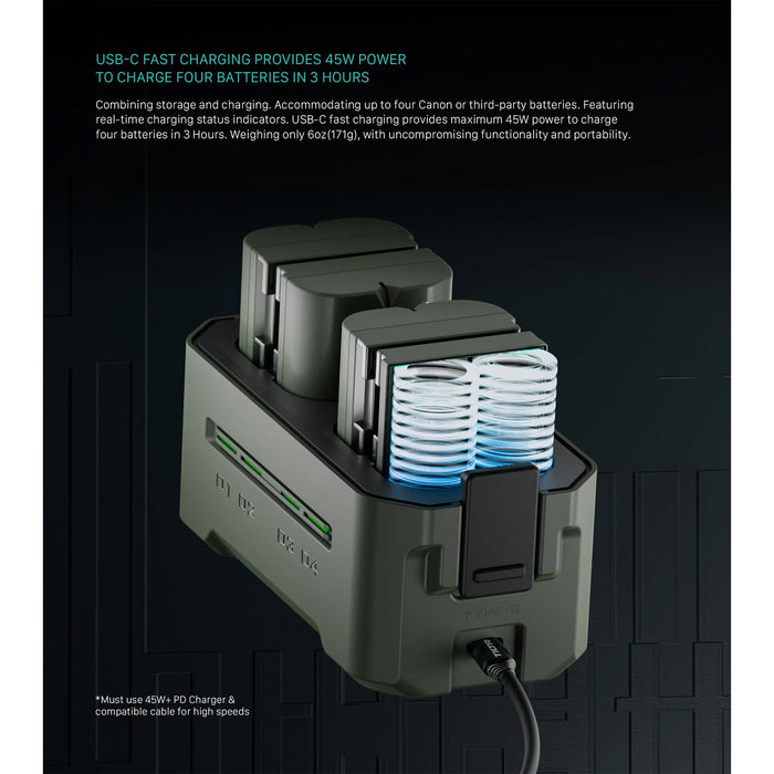 Tilta Portable 4-Bay Charging Station Kit with Canon LP-E6 Batteries (4x) – Green