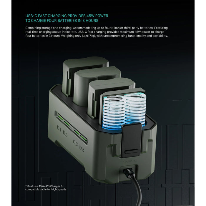 Tilta Portable 4-Bay Charging Station for Nikon EN-EL15C Batteries – Green