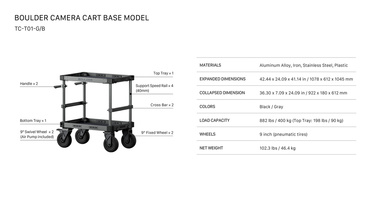 Tilta Boulder 36“ Camera Cart - Gray