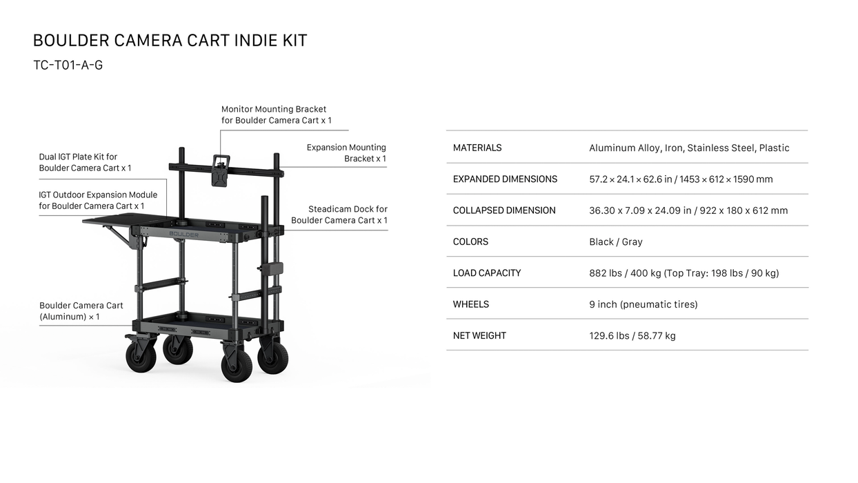 Tilta Boulder 36“ Camera Cart Indie Kit - Black/Gray