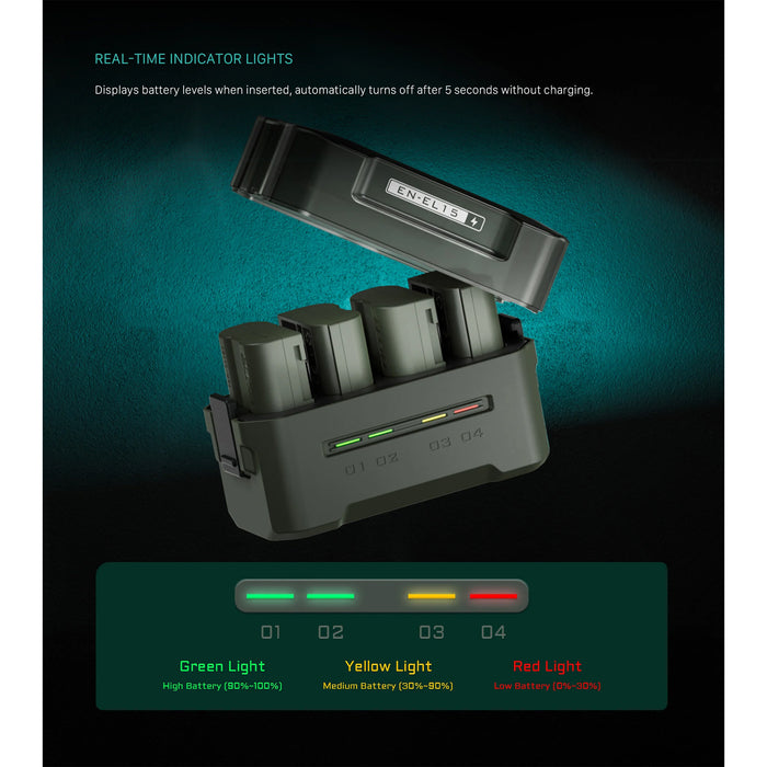 Tilta Portable 4-Bay Charging Station for Nikon EN-EL15C Batteries – Green