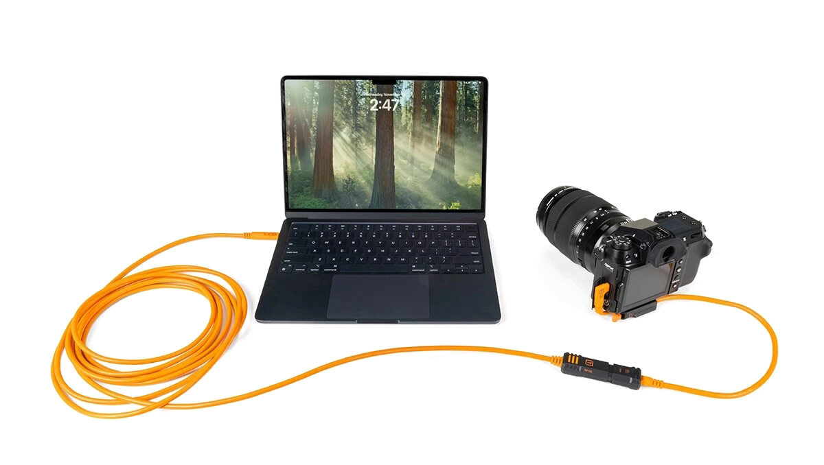 Tether Tools TetherPro Optima 10G USB-C Straight to Right Angle Pigtail Adapter Cable, 20" - High-Visibility Orange