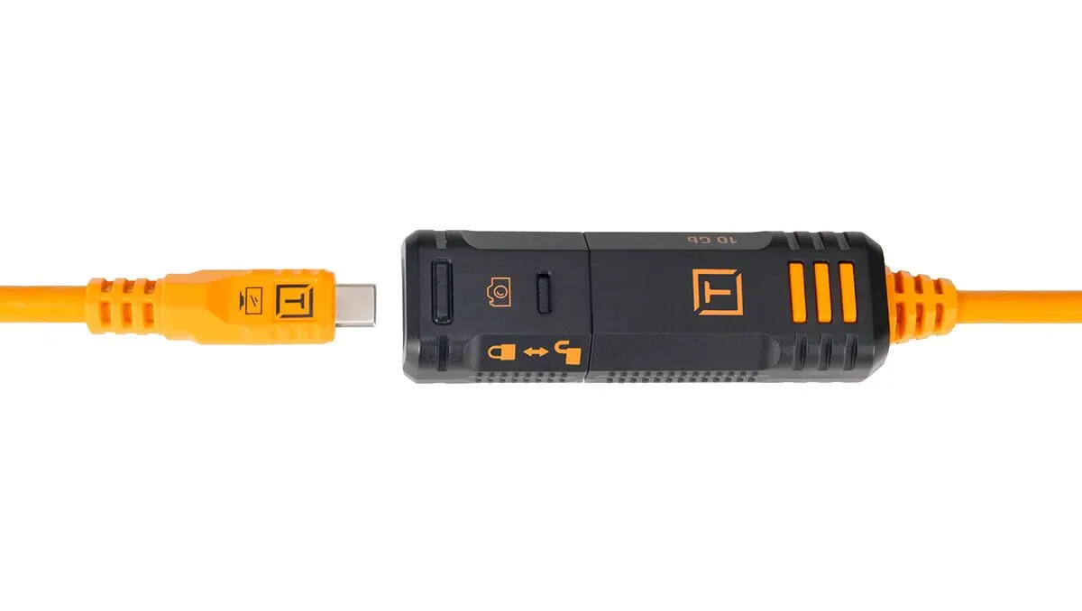 Tether Tools TetherPro Optima 10G USB-C TetherBoost Locking Extension Cable, 16’ - High Visibility Orange