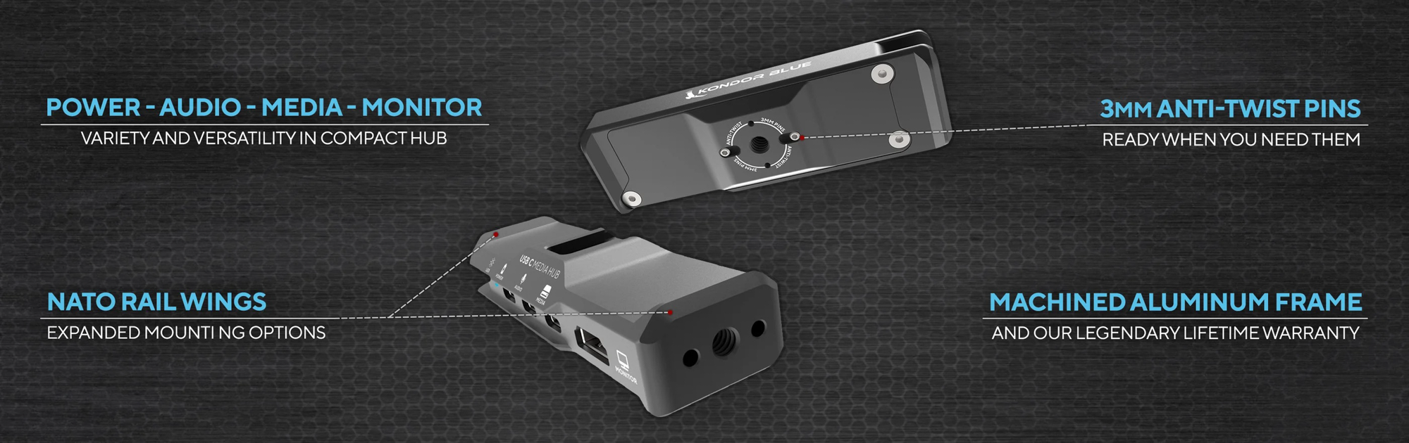 Kondor Blue USB-C Media Hub for iPhone 15/16/17 - Raven Black