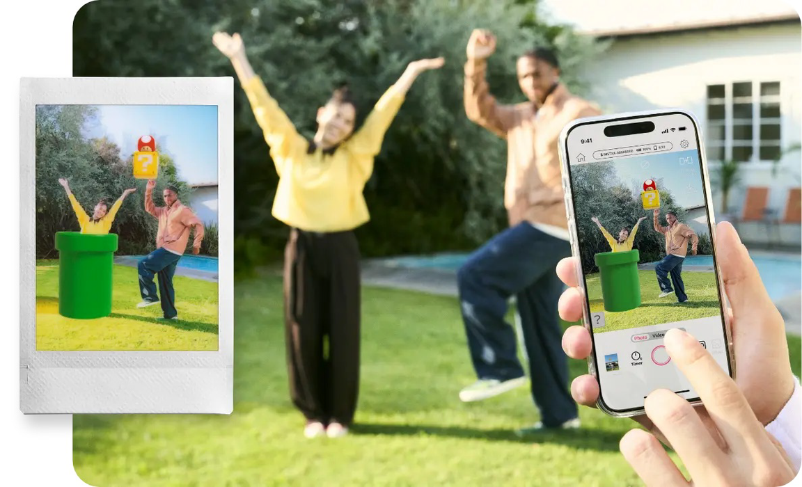 Fujifilm Instax Mini Link 3 Smartphone Printer and "? Block" Design Silicone Case Bundle