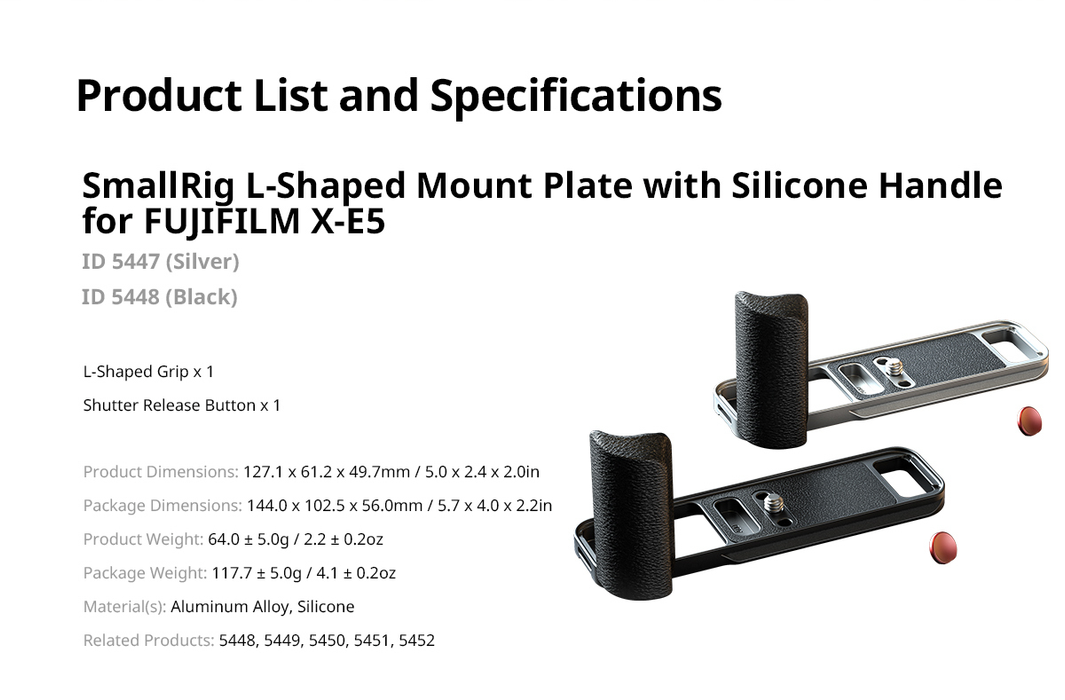SmallRig L-Shaped Mount Plate with Silicone Handle for Fujifilm X-E5 Black 5448
