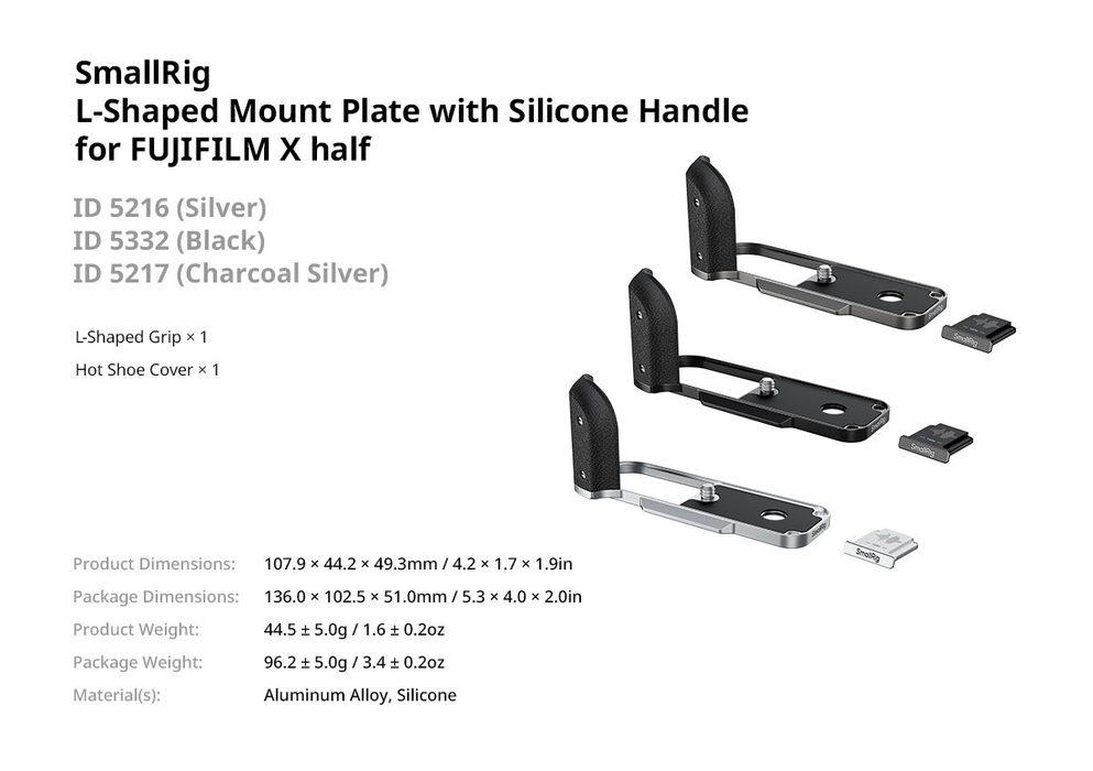 SmallRig L-Shaped Mount Plate with Silicone Handle for Fujifilm X Half - Black