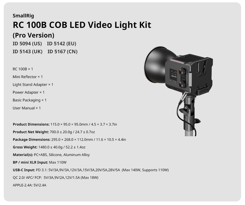 SmallRig RC 100B COB LED Video Monolight (Pro Version) 5094