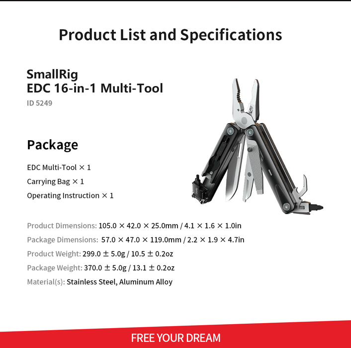SmallRig Screwdrivers EDC Multi-Tool (16-in-1 Pocket Tool Kit) for Filmmakers & Photographers 5294