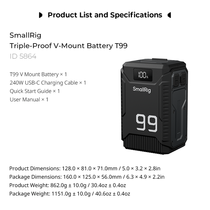 SmallRig T99 Triple-Proof V-Mount Battery